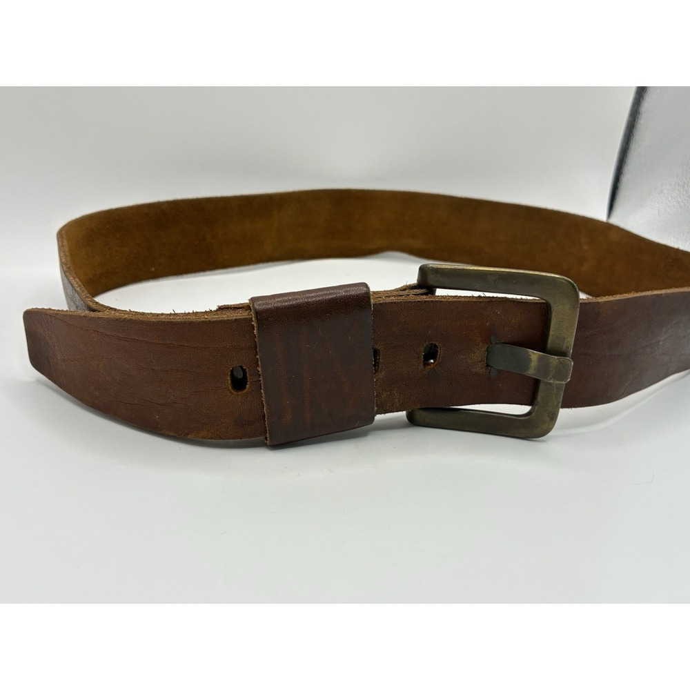 Vintage Leather Belt Brass Buckle Men's 39" Handmade Quality No Brand